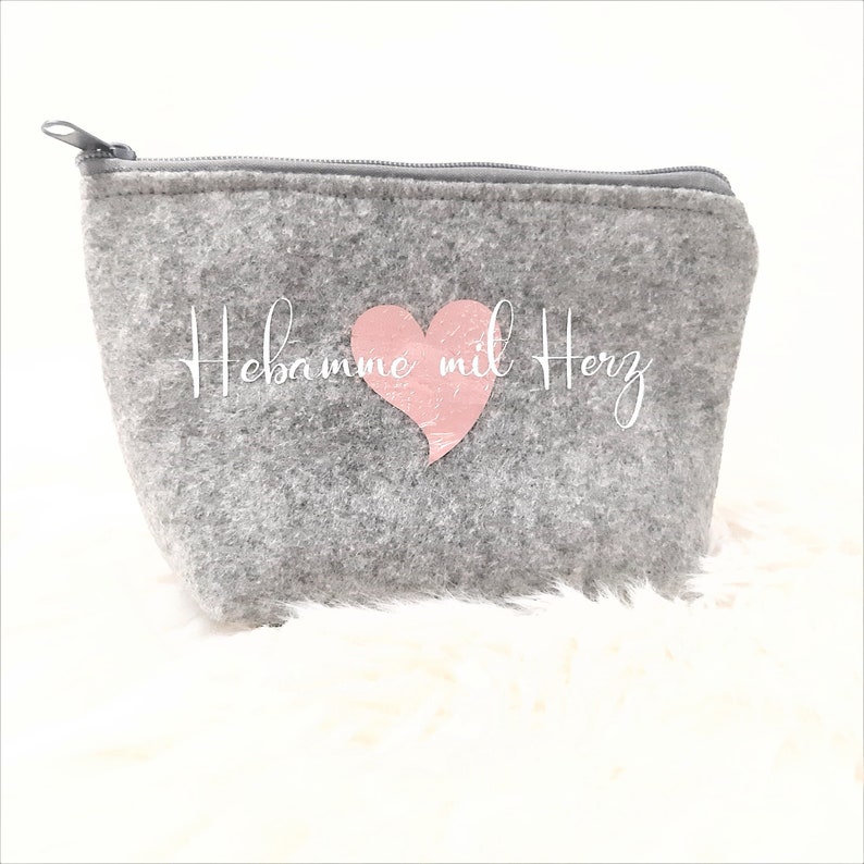 Cosmetic bag midwife with felt heart image 1