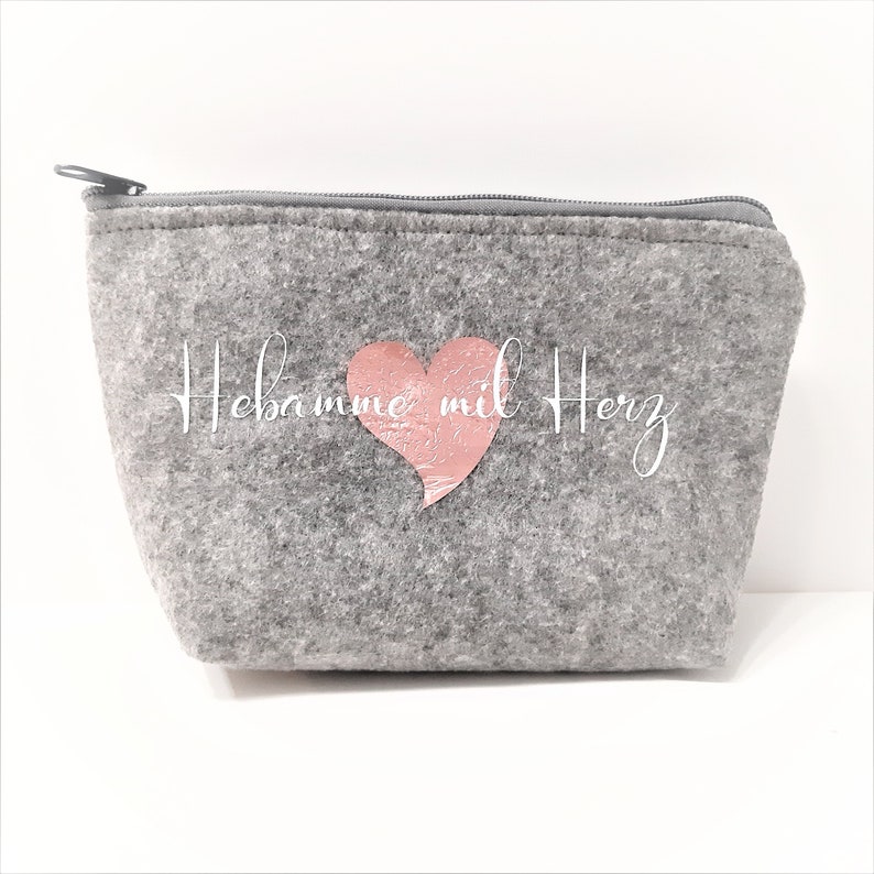 Cosmetic bag midwife with felt heart image 2