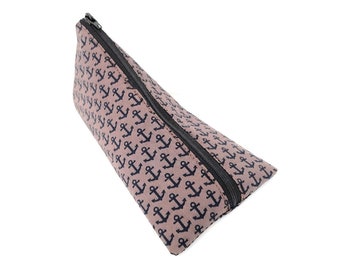 Brown pencil case with anchor, triangular case