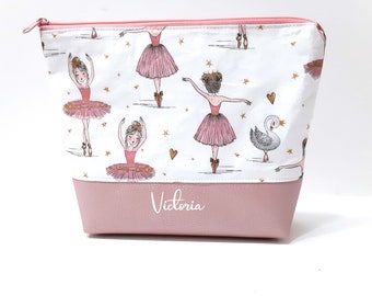 Kinder Kulturbeutel oder Windeltasche personalisiert, Kindertasche mit Namen und Ballerina Motiv