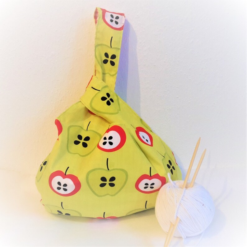 knitting bag fabric bag handmade bag market bag Sewn Project bagKnotentasche reversible Wollkorb shopping bag