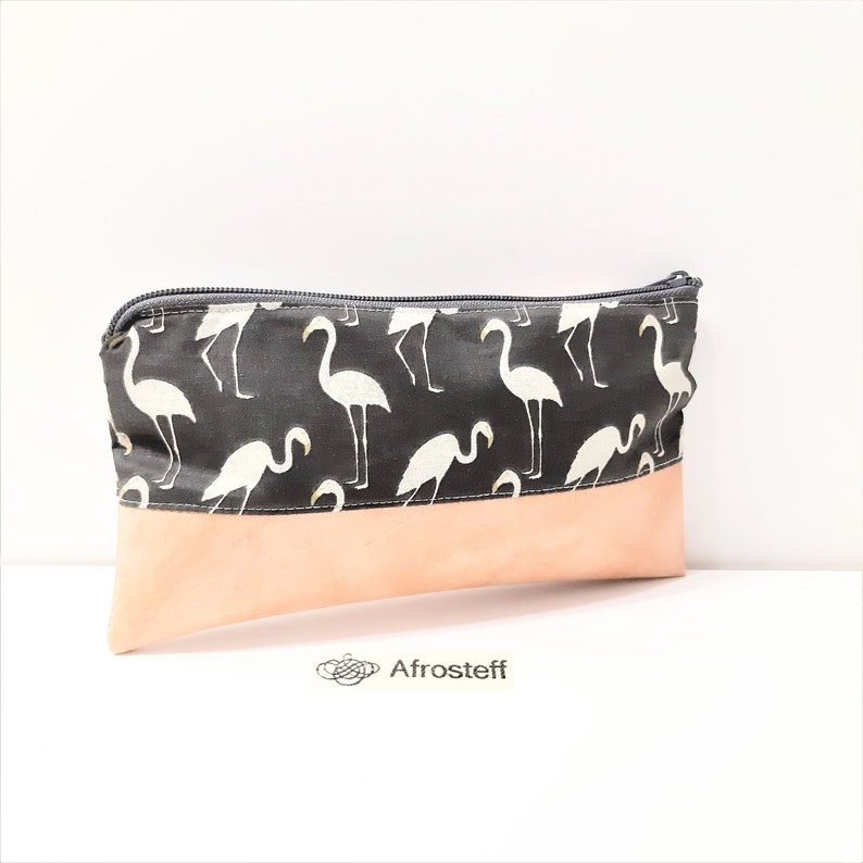 Pencil case, cosmetic bag with flamingos image 1