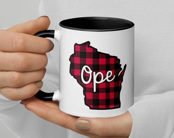 Ope Wisconsin Buffalo Plaid Mug