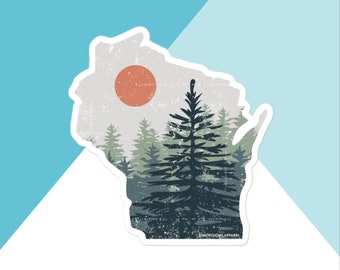 Wisconsin Pine Trees Distressed Vinyl Sticker | Wisconsin Gift