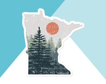 Minnesota Pine Trees Distressed Vinyl Sticker | Minnesota Gift