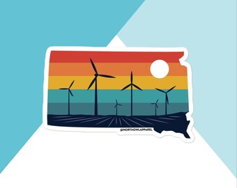 South Dakota Rural Retro Windmill Sunset Vinyl Sticker