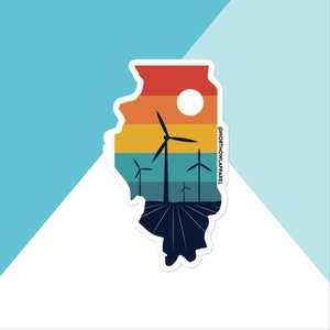Illinois Rural Retro Windmill Sunset Vinyl Sticker