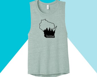 Wisconsin Home Pine Trees Women's Muscle Tank