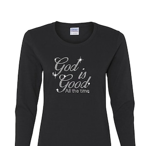 Strass T-Shirt | Gott ist gut | Weihnachtsgeschenk | Bling-Geschenk | Religiöses Geschenk | College-Studentengeschenk für Sie | Christliches T-Shirt