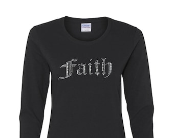 ラインストーン信仰Tシャツ：長袖クリスチャンギフト