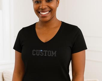 Custom Rhinestone T-Shirt: Personalized Text, 100% Cotton