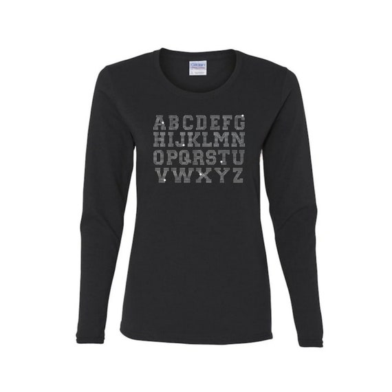 【emis】LETTERING RHINESTONE T-SHIRT Custom Personalized Bling Text Shirt, Iridescent Multicolor