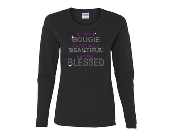 Rhinestone Blessed Long Sleeve Shirt: Christian Bling Tee