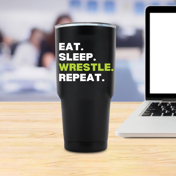 Funny Wrestling Tumbler 30oz, Eat Sleep Wrestle Repeat, Perfect Wrestling Coach Gifts for Men, Teens Wrestling Gift Ideas