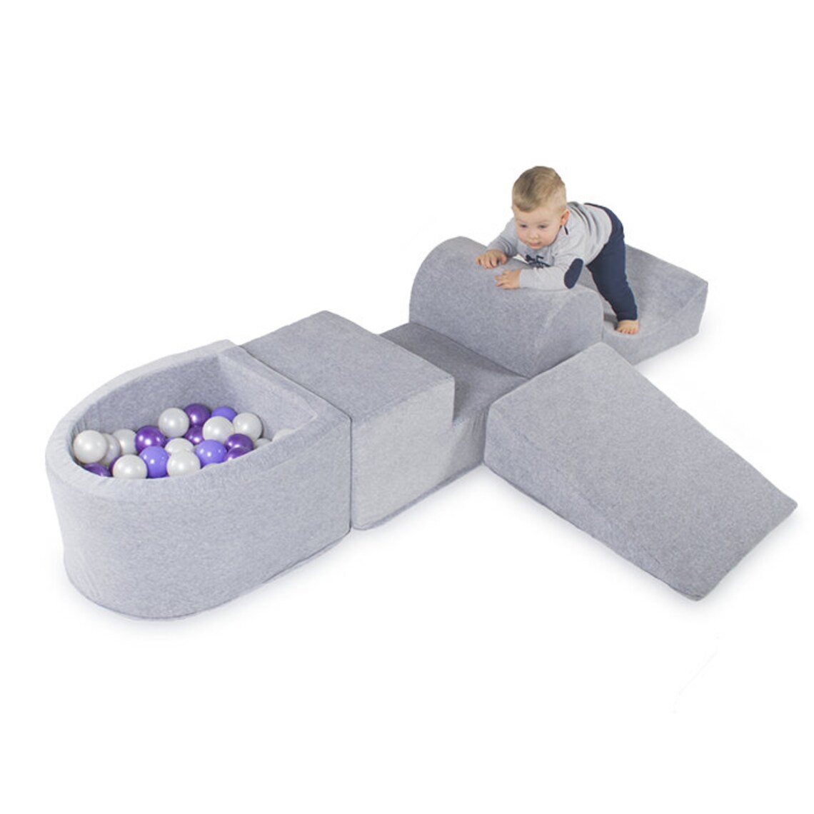 Foam Playset With Ball Pit Pink 100 Balls Light Gray Pit Etsy