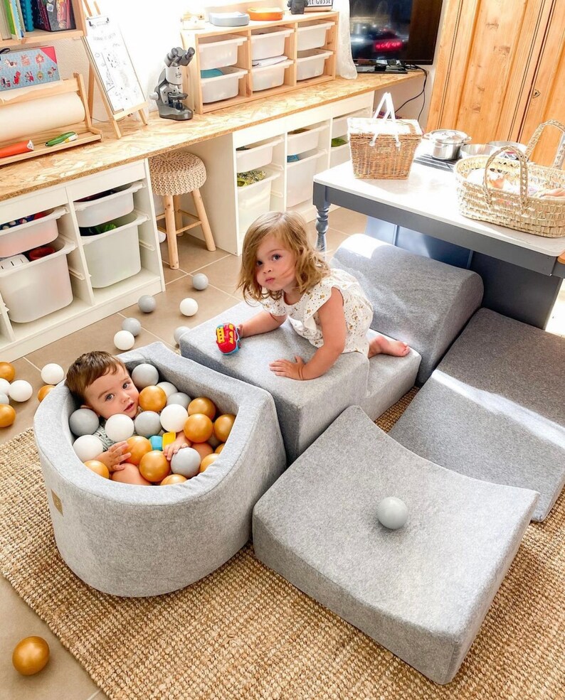 Foam Playset With Ball Pit Pink 100 Balls Light Gray Pit Etsy