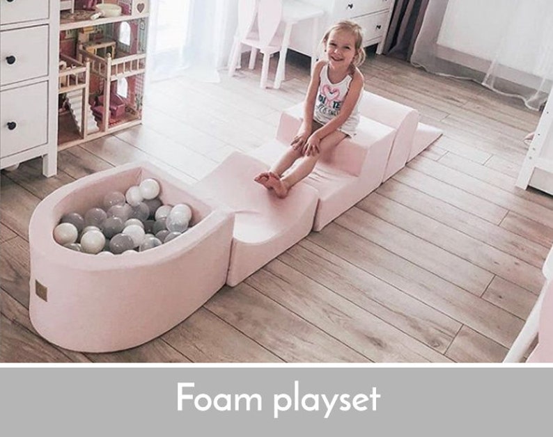 Foam Playset With Ball Pit Pink 100 Balls Light Gray Pit Etsy