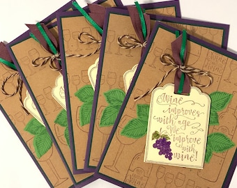Wine Cards for Birthday Improve with age, Invitations for Winery Tour Set of wine grape leaves cards for Wine Drinkers!