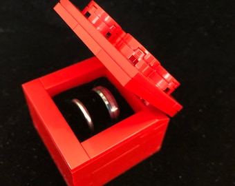 Brick Ring Box made with LEGO® (Double Ring Slot) - Gift Proposal Wedding Ring Bearer Valentine Holder Custom Heart Velvet Holder