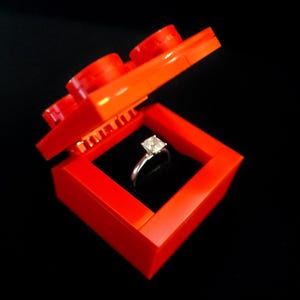 RED Brick Ring Box made with LEGO® (Single Slot) - Gift Proposal Wedding Ring Bearer Valentine Holder Custom Heart Velvet Holder