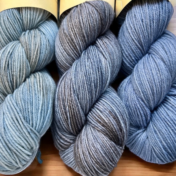 Merino Hightwist 4fach handgefärbte Wolle Fade Set Jeanstöne