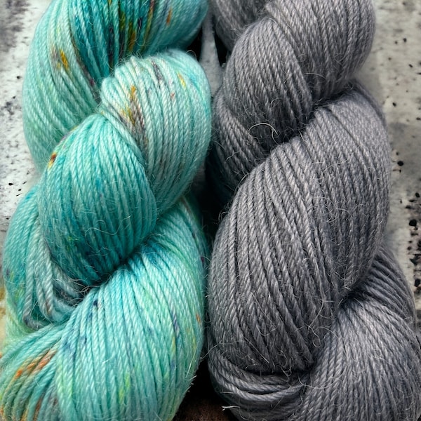 filafiltuscha Set Alpaka 4 ply Ocean und graue Maus handgefärbte Wolle