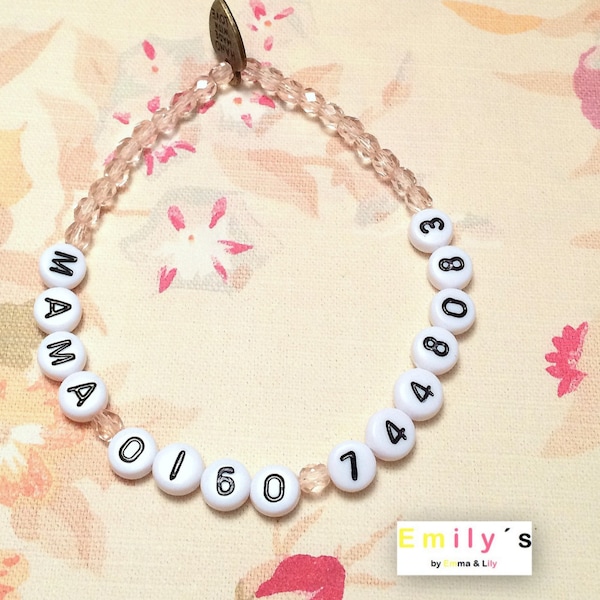 Emergency bracelet in desired color with telephone number