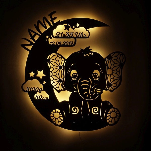 Veilleuse personnalisée bébé lampe murale en bois lune avec nom I cadeau pour la naissance baptême pour garçon & fille I fonctionne sur batterie