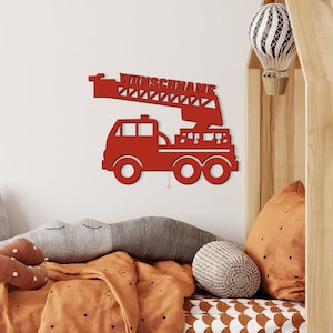 Fire brigade children's wooden decoration wall slumber light night light personalized with name I Gifts for children & adults I Battery operated