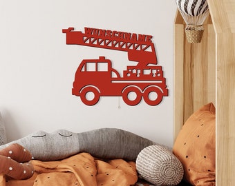 Fire brigade children's wooden decoration wall slumber light night light personalized with name I Gifts for children & adults I Battery operated