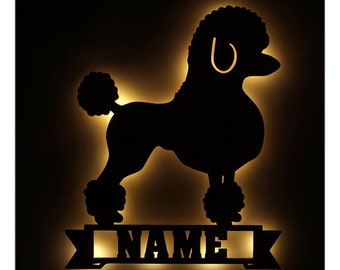 Lampada da parete a LED in legno con barboncino, luce notturna con funzione snooze, personalizzata con nome, regalo per adulti, ragazzi e ragazze, funzionamento a batteria