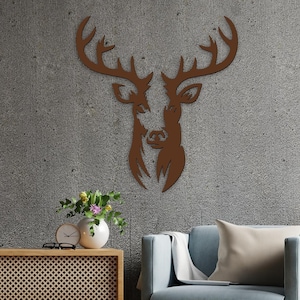 Tête de cerf décoration murale en bois XXL 2 pièces avec choix de couleurs I décoration murale naturelle salon appartement chambre d'enfant bureau pour chasseurs amis famille