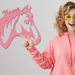 Paardencadeau houten wanddecoratie nachtlampje slaaplicht gepersonaliseerd met naam als cadeau voor jongens, meisjes en paardenliefhebbers