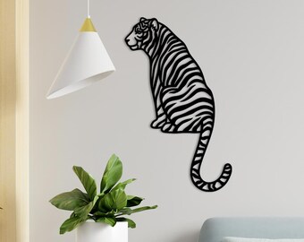 Tiger wooden wall decoration with color selection I natural wall decoration wall sticker living room apartment office for friends family gift idea moving in