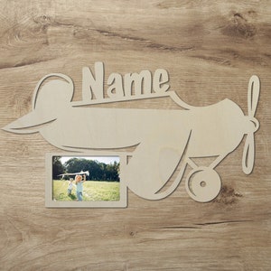 Marco de fotos de madera de avión personalizado con nombre I regalos para niños o amantes de los aviones