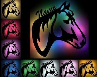 Decoración de caballos Regalos Lámpara de pared de madera Luz de noche Luz de sueño Personalizada con nombre como regalo para niños, niñas y amantes de los caballos