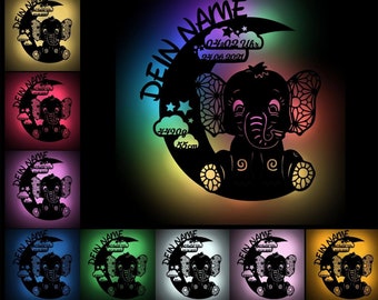 Lampada da parete in legno a LED con elefante su nuvola, luce notturna per dormire, personalizzata con nome, regalo per ragazzi e ragazze, funzionamento a batteria - Italia