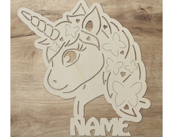 Unicorn decoration nameplate door sign wooden sign personalized with name I birth gifts for children & baby I color LED I children's room