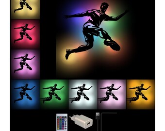 USB Color Changing Football Wall Decal Wooden Wall Decor Lamp | Gift for Boys & Girls Football Club Kids Room Living Room Apartment