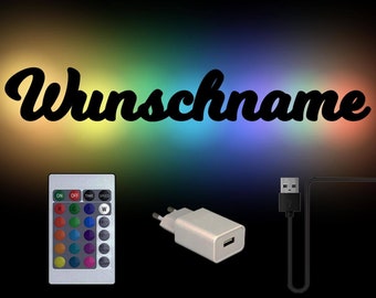 USB Farbwechsel Wunschname Holz Wand Lampe Nachtlicht Schlummerlicht personalisiert mit Namen als Geschenk