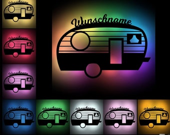 Lampada da parete in legno da campeggio per roulotte che cambia colore tramite USB, luce notturna per dormire, personalizzata con nome come regalo
