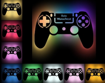 Gaming Pad Holz Wand Lampe Deko Licht personalisiert mit Namen als Geschenk für Gamer Internet PC Fans I USB Farbwechsel mit Fernbedienung