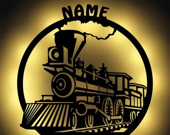 LED railway train wooden decorative wall lamp night light slumber light personalized with name I gifts for railway fans I battery operated