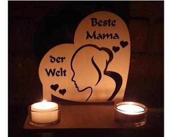 Wooden tea light for mom for Mother's Day or birthday I Thank you Best mom in the world Mother's Day gift Candle holder