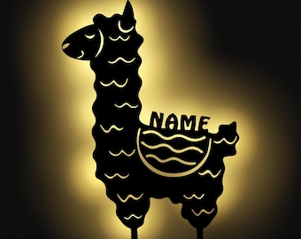 LED llama wood decorative wall lamp night light snooze light personalized with name I gifts for alpaca friends I battery operated