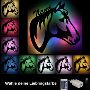 Horse Decoration Gifts Wooden Wall Lamp Night Light Nightlight Personalized with Name as a Gift for Boy, Girl & Horse Lover