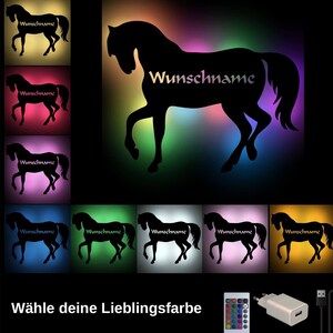 USB Color Changing Horse Wooden Wall Lamp Night Light Slumber Light Personalized with Name as a Gift for Boy & Girl