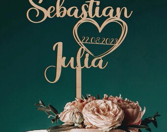 Personalisiertes Holz Cake Topper Für Hochzeitstorte | Mit Namen & Datum, Herz-Motiv – Torten-Deko Für Brautpaar
