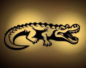 Crocodile wall decoration LED decorative lamp, DIY made of MDF wood gifts decoration for living room bedroom and children's room, easy to build yourself