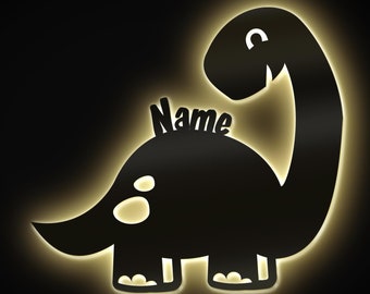 Dino Wand Lampe Schlummerlicht Nachtlicht personalisiert mit Namen I Holz Kinder Geschenke für Dinosaurier Fans I Batteriebetrieben